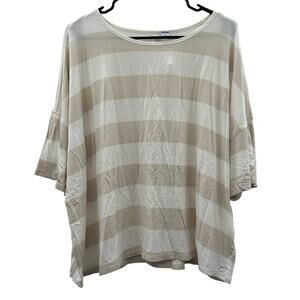 Old Navy Cream & White Striped Half‎ Sleeve Shirt Size XL